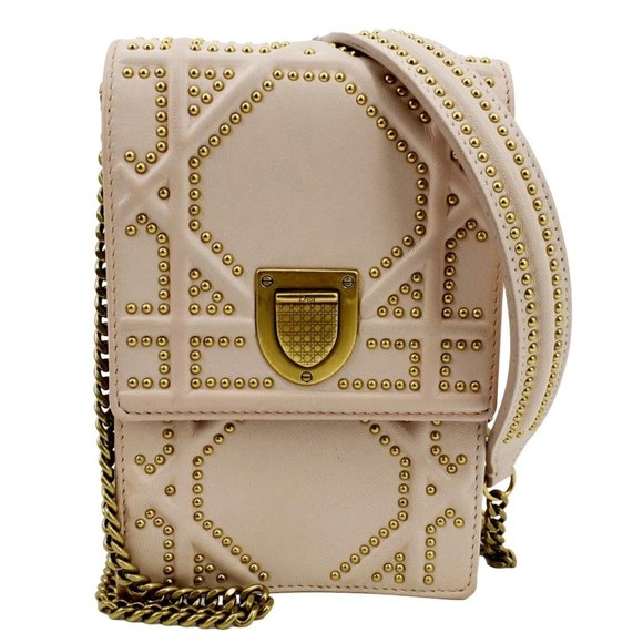 CHRISTIAN DIOR  Diorama Vertical Leather Crossbody Clutch Bag Beige - Picture 1 of 12